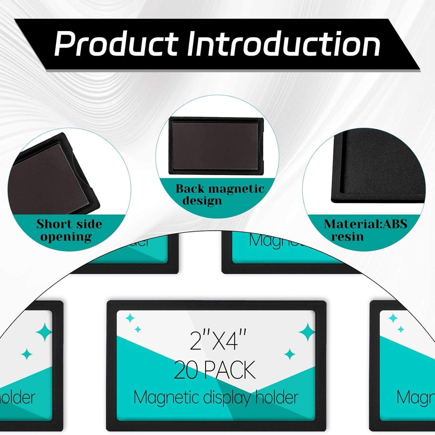 20Pcs 2x4 inch Magnetic Plastic Label Holder for Supermarket Store Price Tag, Metal Shelf File Storage Cabinet Drawer Label Tag Resuable with 8 Color Chalk Makers, 20Pcs White Paper (Black)