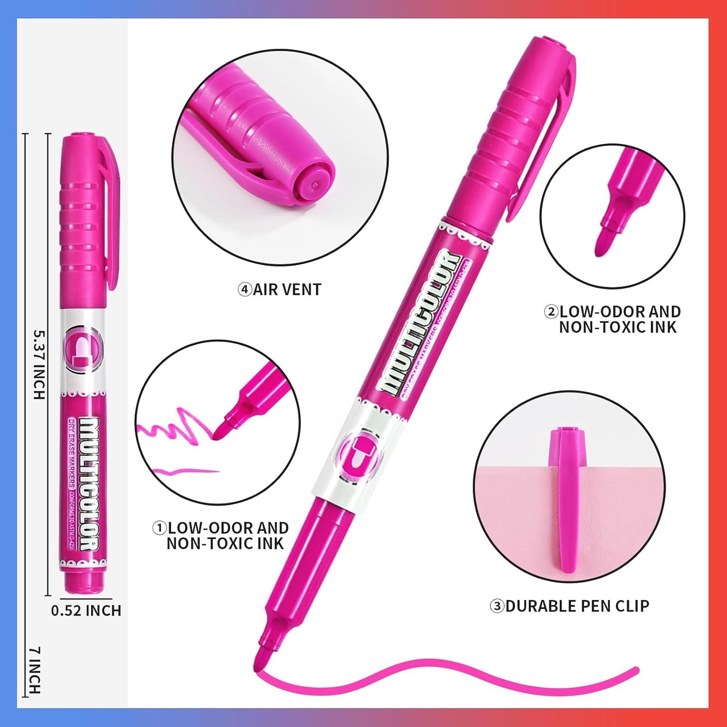 Dry Erase Markers, Fine Tip Whiteboard Marker, Low Odor Dry Marker, Fine Point Markers are pecfect for Whiteboard Mirrors Glass, Assorted Color Markers for School Office Home (24 Pack 8 Colors)