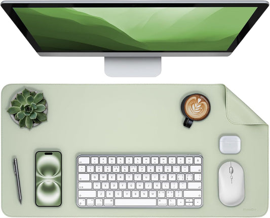 Oversized Non-Slip Desk Pad Protector – Grips Desk Firmly, Anti-Slip Like You've Never Seen! Vegan Leather Waterproof Laptop Mat for Keyboard & Mouse – Large Office Pad– Matcha Green