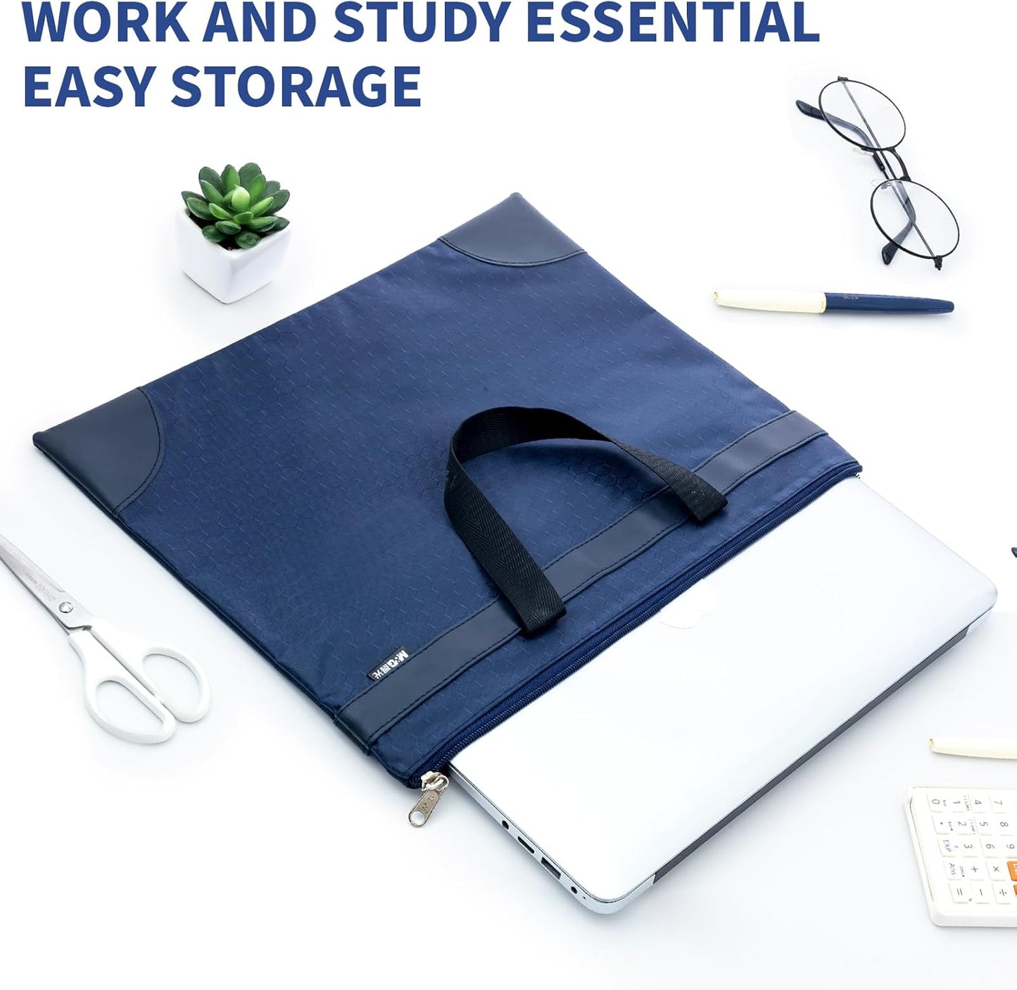 M&G 12x15 in Large Zipper Pouch with Handle, A4 Foldable Lightweight Pocket Waterproof Oxford Document Storage Bag, File Organizer for Office Travel Books Papers Filing Folder – 1 Pack (Blue)