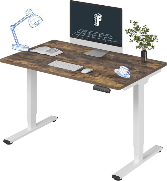 FLEXISPOT E6 Essential 3 Stages Dual Motor Electric Standing Desk 48x30 Inch Whole-Piece Board Height Adjustable Electric Sit Stand Desk(White Frame + Special Walnut Desktop, 2 Packages)