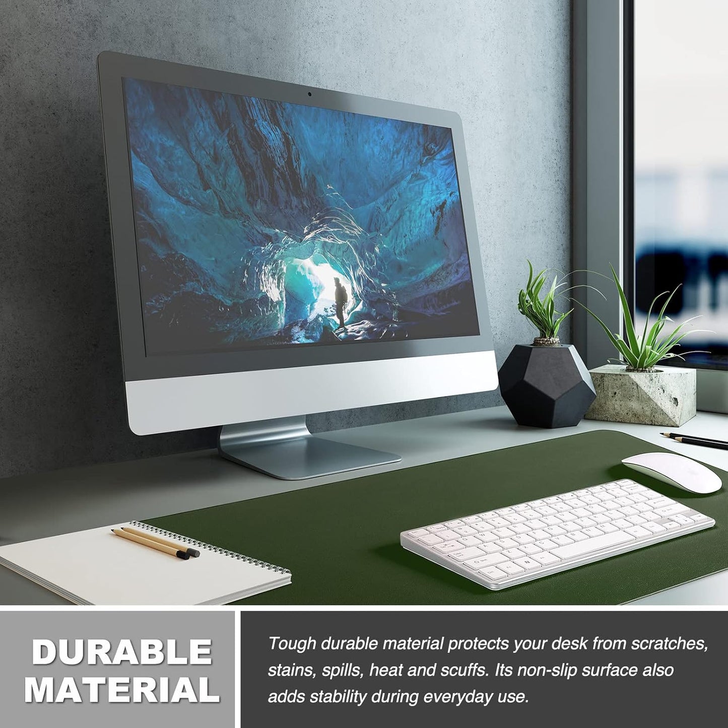 K KNODEL Large Office Leather Desk Mat, Mouse and Keyboard Pad, Computer and Laptop Mat, Desktop Protector and Cover, Writing Pad and Blotter (31.5"x15.7", Dark Green)