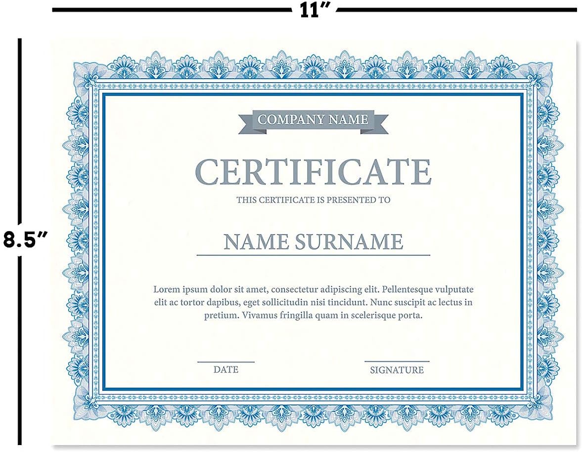 Intricate Blue & White Parchment Certificate Papers - Pack of 25, Laser & Inkjet Printer Compatible, For Office, Business Awards, Graduation, School Diplomas, 8-1/2" x 11" on 60 lb. Text Stock