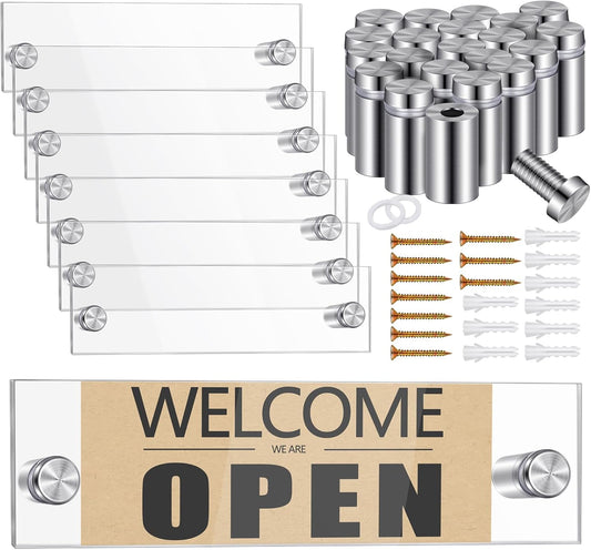 Demissle 8 Sets Clear Acrylic Wall Name Plate Holders Office Door Mount Name Plate Holder with Stainless Steel Standoff Screws for Office Home Store Restaurant (8 x 2 Inch)