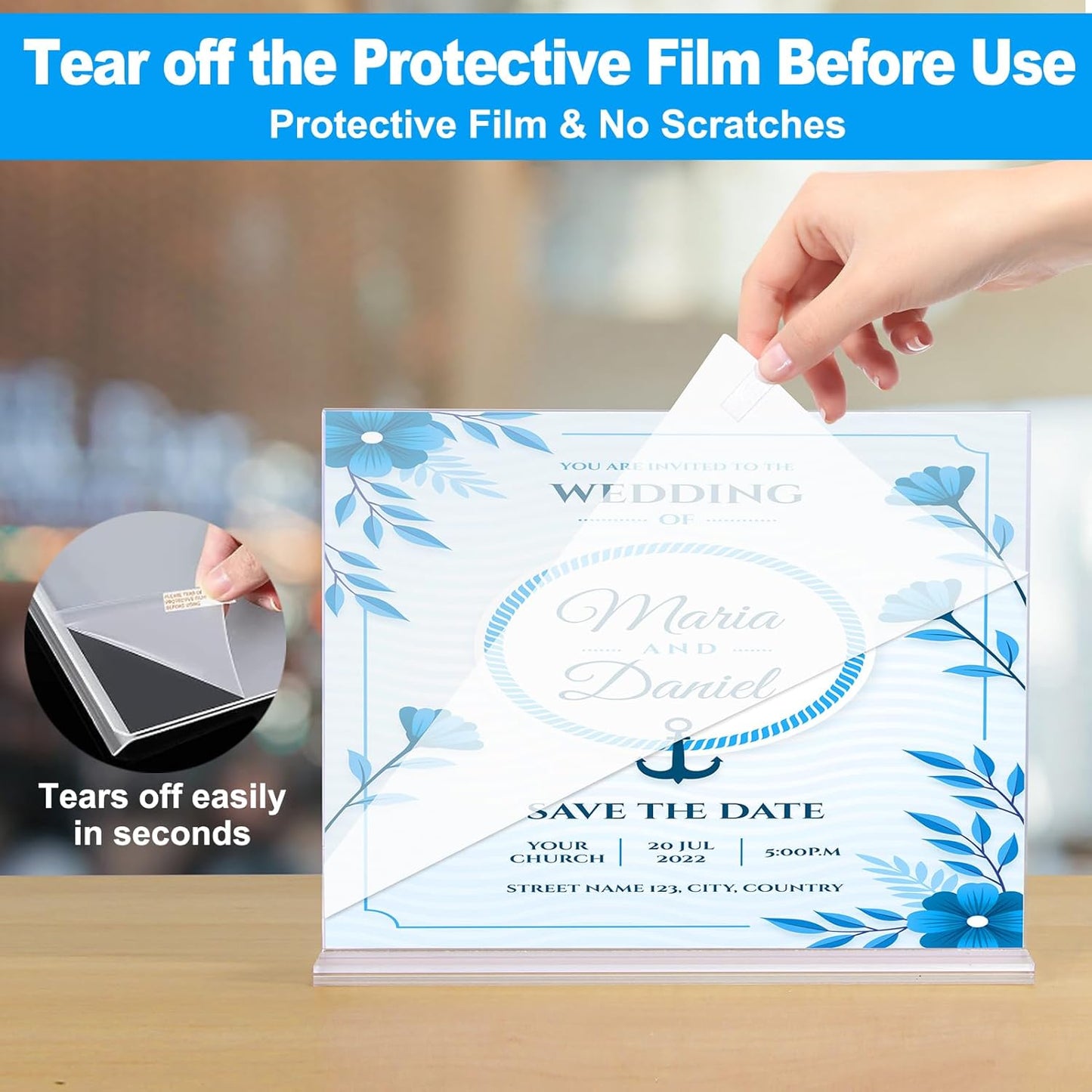 EHWINE 6 Pack Acrylic Sign Holder 8.5 x 11 Horizontal, Double-Sided Stand up Table Top Sign Holders, Clear Acrylic Picture Frame Menu Flyer Paper Holder Display Stand for Office Business Store Wedding Party