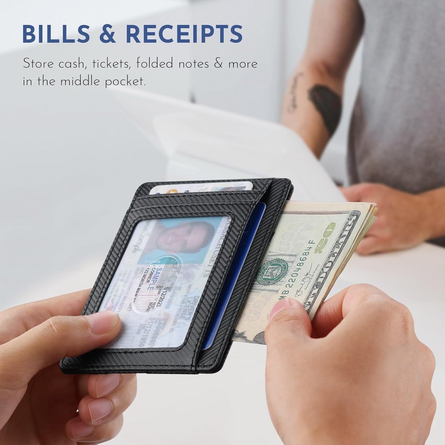 Buffway Slim Minimalist Front Pocket RFID Blocking Leather Wallets for Men and Women - Peak Black