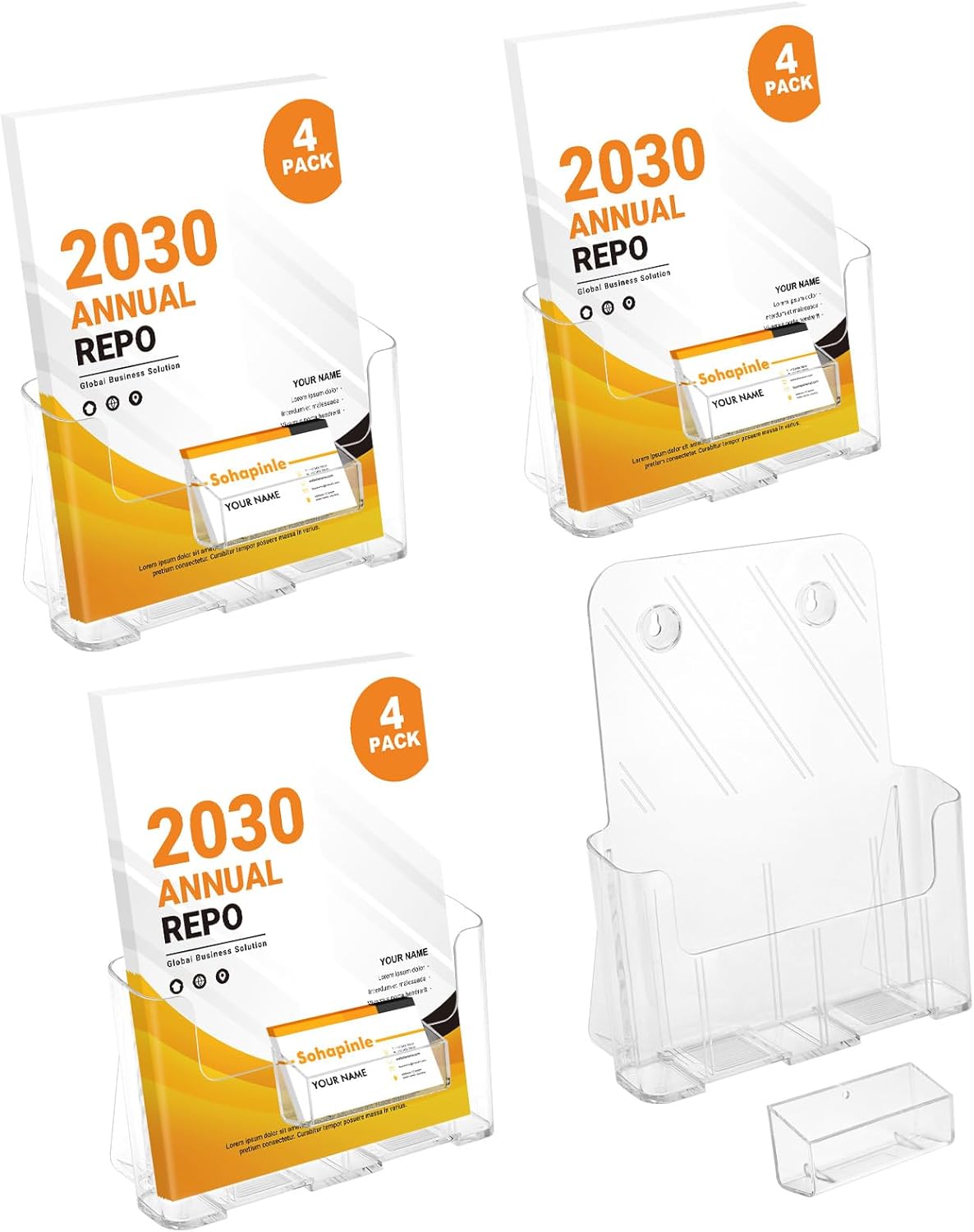 Acrylic Brochure Holder 8.5 x 11 inch 4 Pack Clear Literature Flyer Holders Plastic Rack Card Display Stand Thicker Countertop Organizer for Pamphlets Magazines Booklets Menus, Desk & Wall Mount