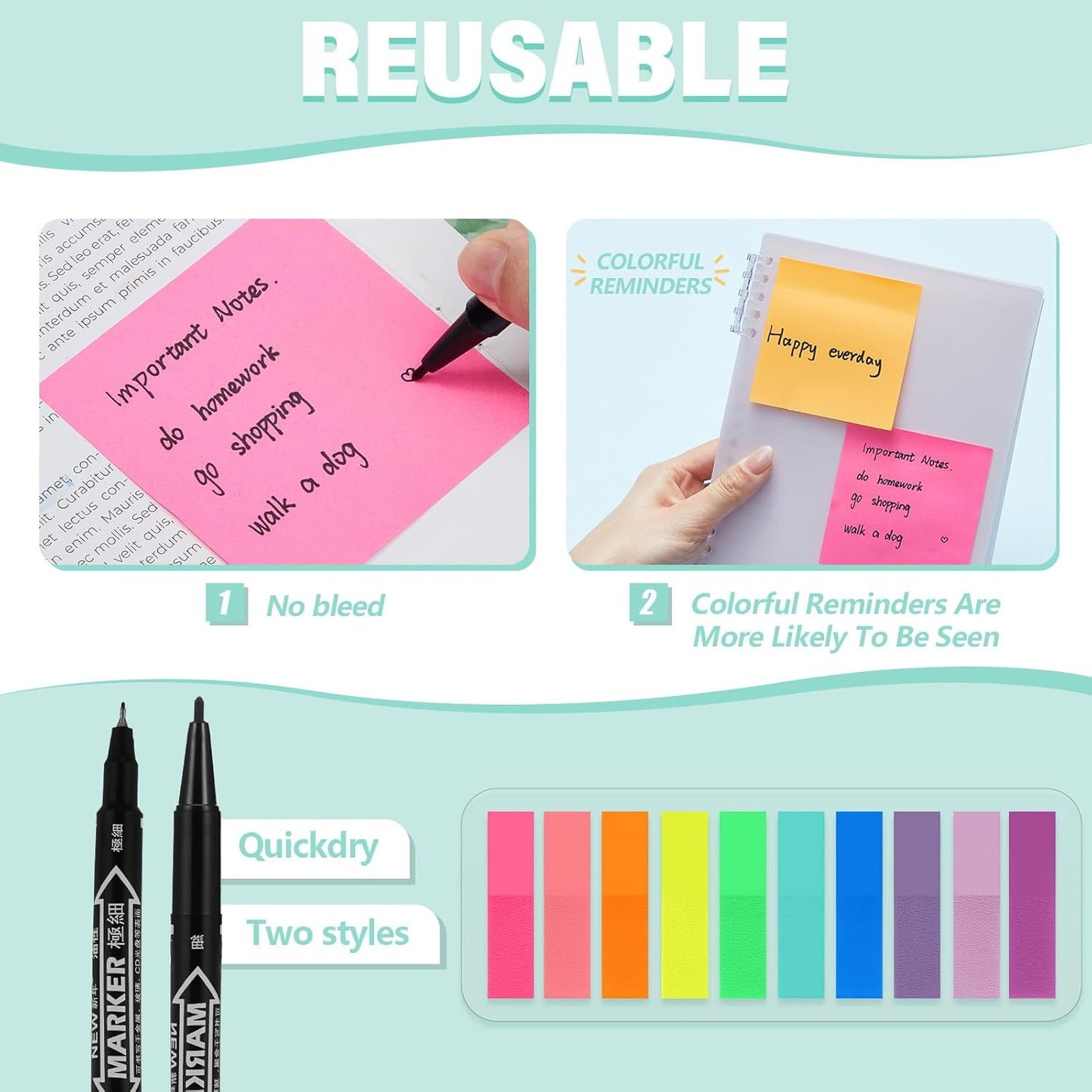 Jutom 38 Pcs Book Annotation Kit Aesthetic Highlighters Gel Pens Set Sticky Notes Tabs Markers Dual Ended Highlighter Quick Dry Ink Pens for Office Annotating Books(Rainbow,Square)