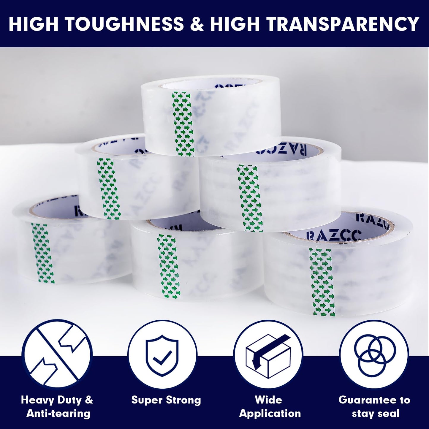 Packing Tape, 12 Rolls Clear Heavy Duty Packaging Tape with Dispensers for Packing, Shipping, Moving and Mailing, Thicker Sealing Tape-1.88" x 65 Yards Per Roll, 780 Total Yards