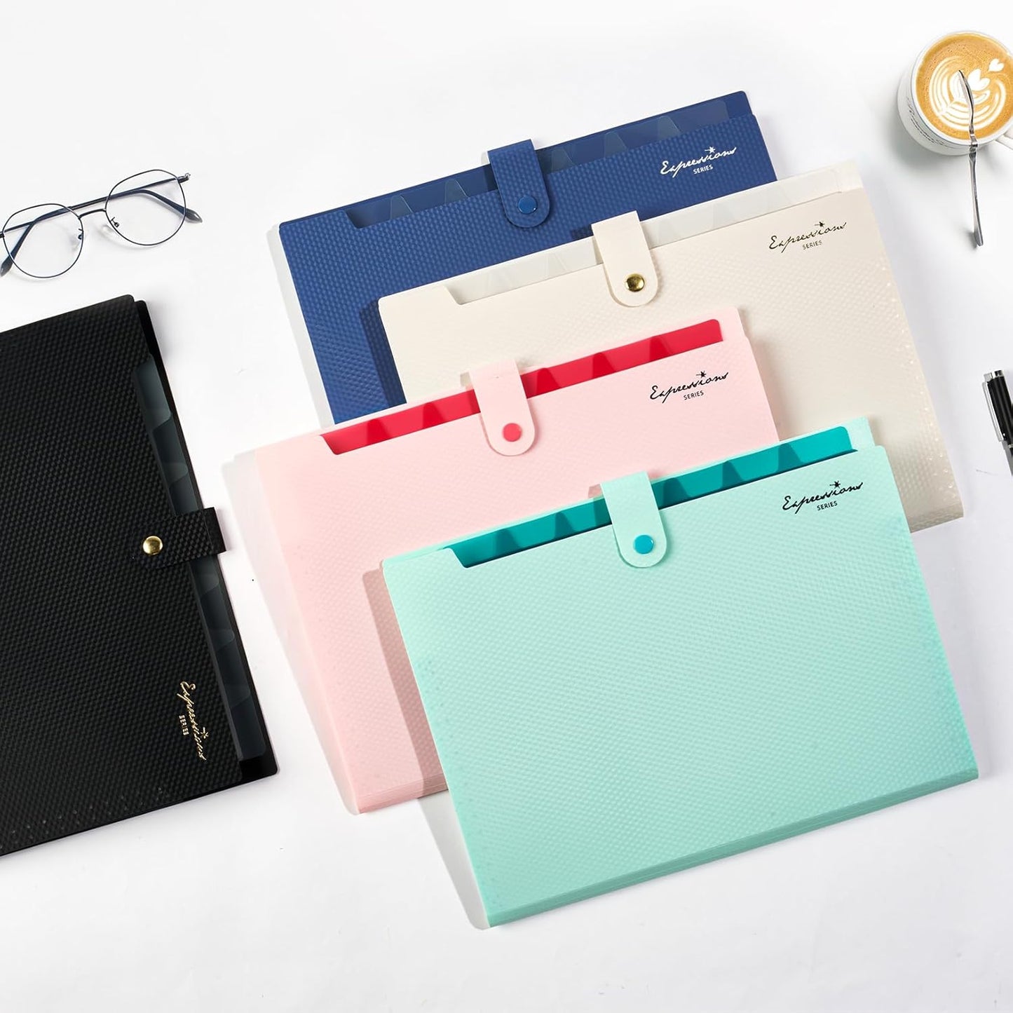 Sooez Accordion File Organizer, 8 Pocket Expanding File Folder with Labels, Letter Size Folders for Documents, Portable Paper Bill Receipt Organizer for Home School Office Supplies, Off White