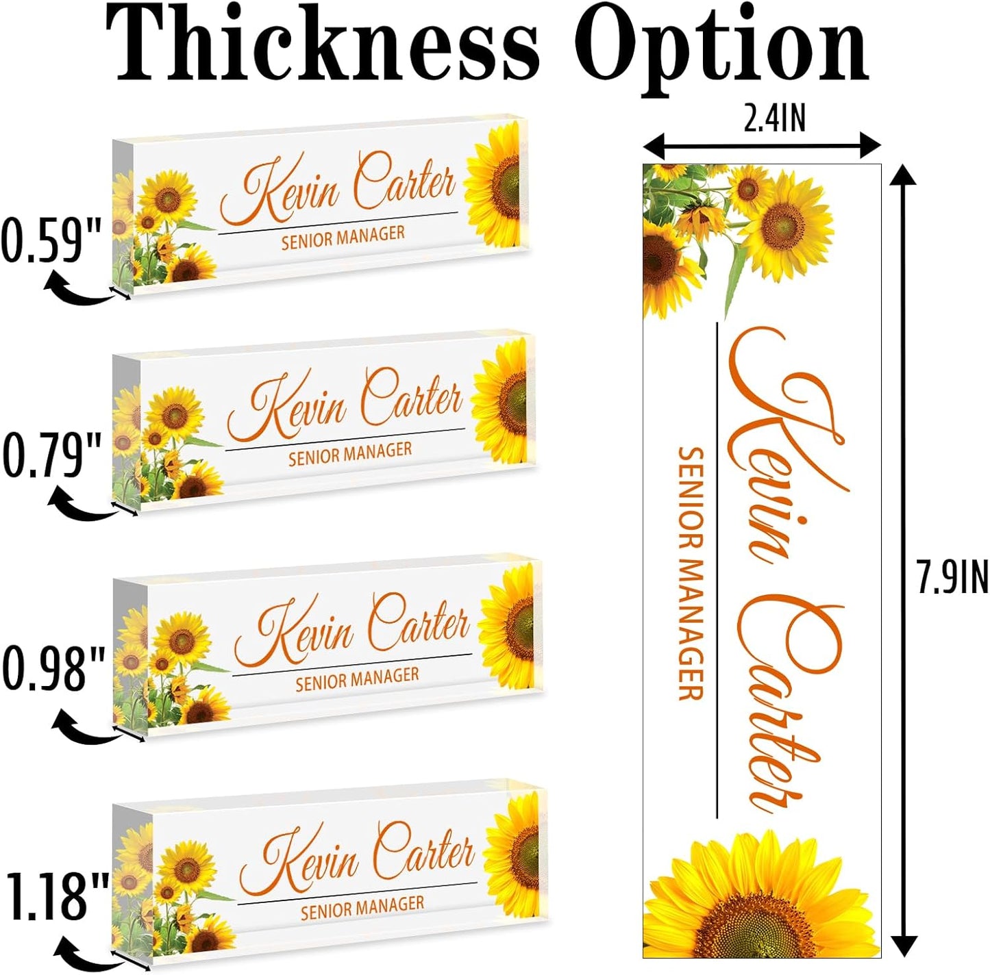 Name Plate for Desk Personalized, Acrylic Desk Decorations, Employee Appreciation Gifts, Custom Office Gifts for Coworkers, Boss, Teacher, Nurse (Sunflower)