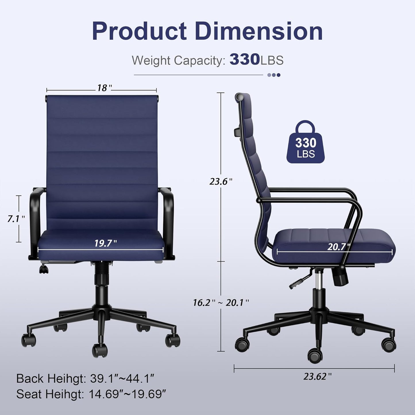 Okeysen Office Desk Chair Conference Room Chairs Modern Ergonomic Executive Swivel Chair Adjustable Height PU Leather Home Desk Chairs with Armrests Comfy Computer Task Chairs with Wheels (Navy Blue)