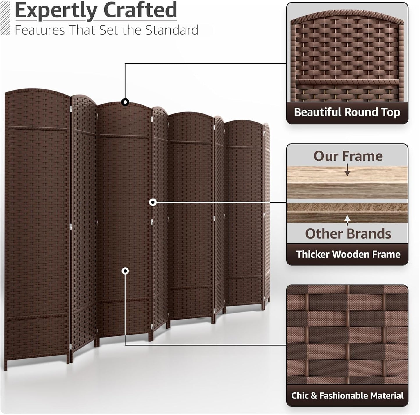 Sorbus 8 Panel Room Divider 6 ft. Tall - Privacy Screen, Extra Wide Double Hinged Panels, Mesh Hand-Woven Design, Partition Room Dividers and Folding Privacy Screens, Wall Divider for Room Separation