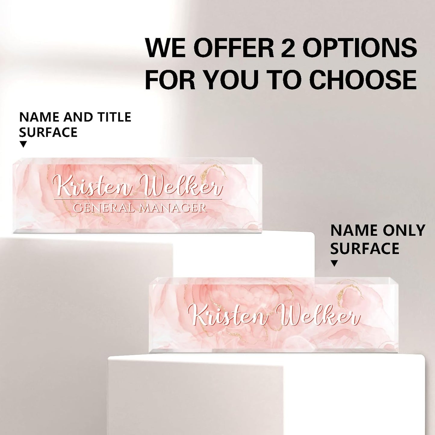 Gowellly Desk Name Plate Personalized - Custom Acrylic Name Plate for Desk - Enterprise Custom Logo/Text nameplates - Employee Appreciation Gifts (Pink)