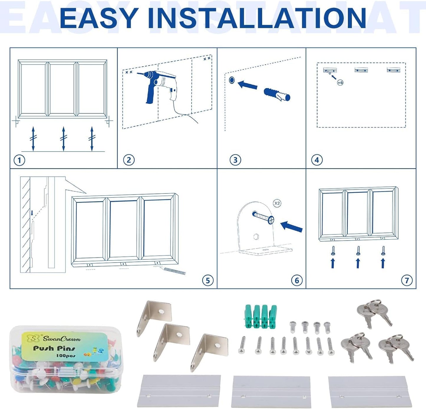 SWANCROWN Outdoor Bulletin Board 70x36in, Enclosed Bulletin Board with Locking Door for Office School Commerce, Grey Felt, Black Aluminum Frame