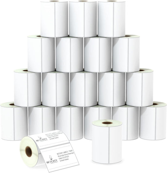 BETCKEY - 4" x 2.5" (102 mm x 64 mm) Shipping & Multipurpose Labels Compatible with Zebra & Rollo Label Printer,Premium Adhesive & Perforated [20 Rolls, 12400 Labels]