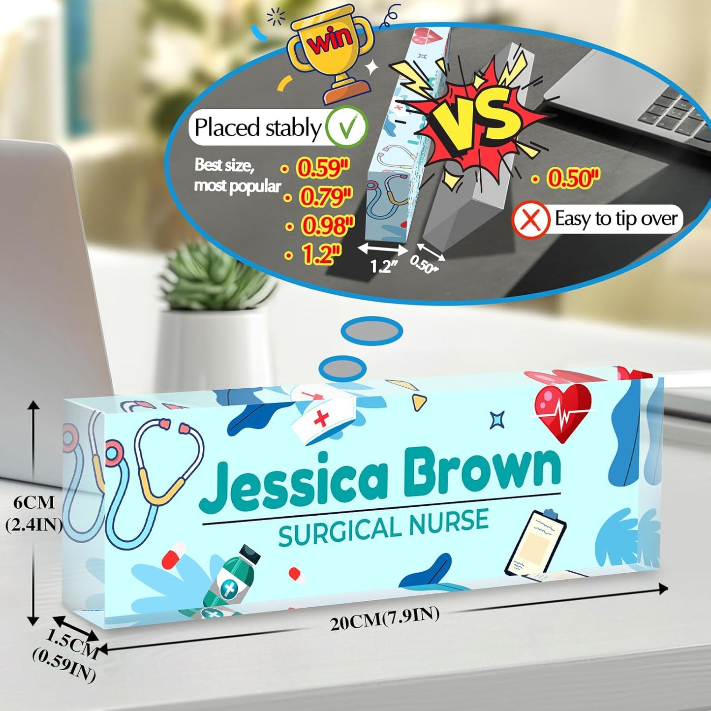 Personalized Name Plate for Desk -Nurse Day Gifts -Custom Name Plates for Woman -Acrylic Office Decor Appreciation Gifts for Nurse Practitioner Doctor(Pastel Blue)