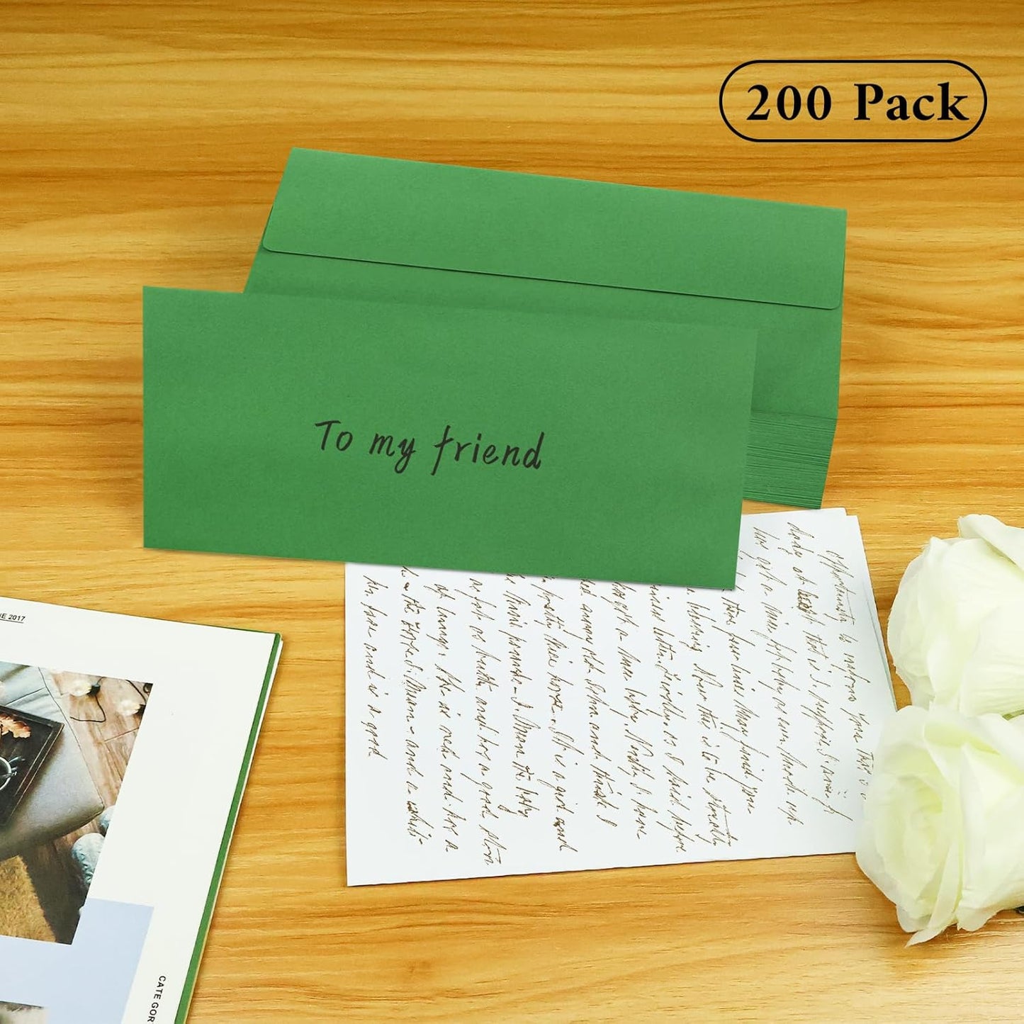 200 Pack #10 Business Envelopes, Green Standard Envelopes Self Seal, Letter Size Mailing Envelopes for Checks Letters Invoices Statements Birthday Graduation Wedding, 4 1/8 x 9 1/2 Inch