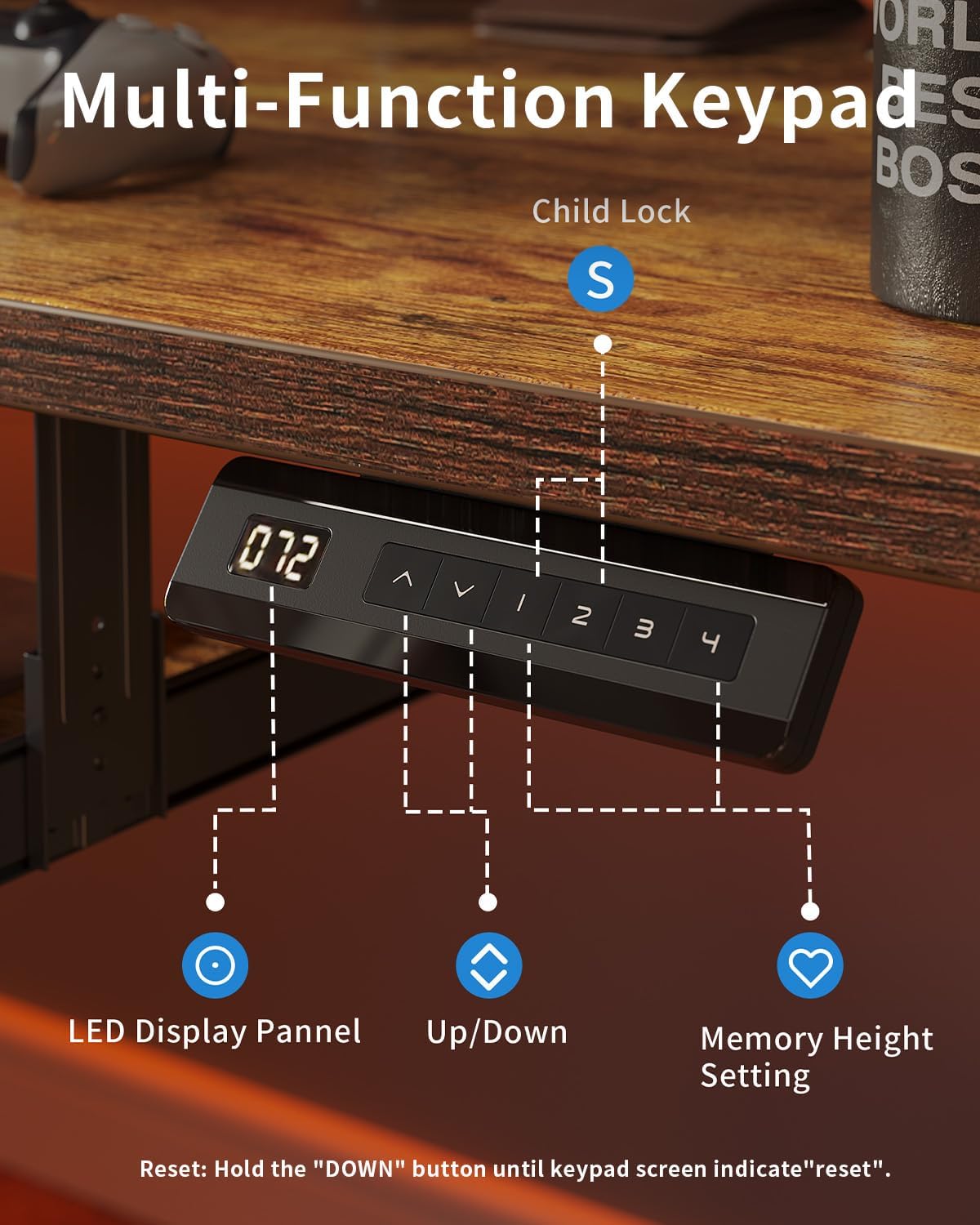 FEZIBO Standing Desk with Keyboard Tray, 55 x 24 Inch Adjustable Height Sit Stand Desk with Memory Presets for Home Office, Ergonomic Computer Workstation, Rustic Brown