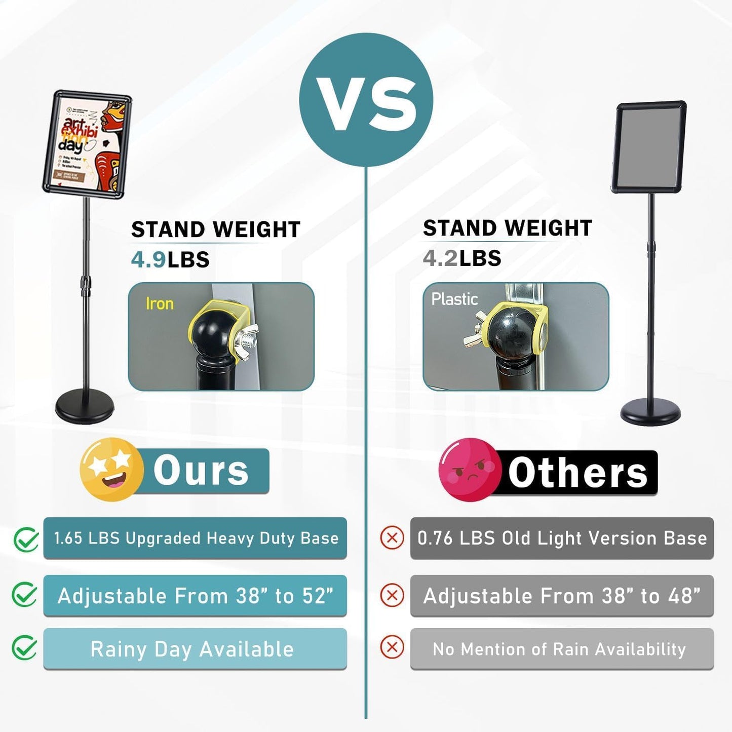 Adjustable Sign Holder Stand for Display, Pedestal Floor Poster Stand Sign Holder 8.5x11 inch, Snap Frame for Vertical and Horizontal View, Standing Sign Holder for Business Mall, Black