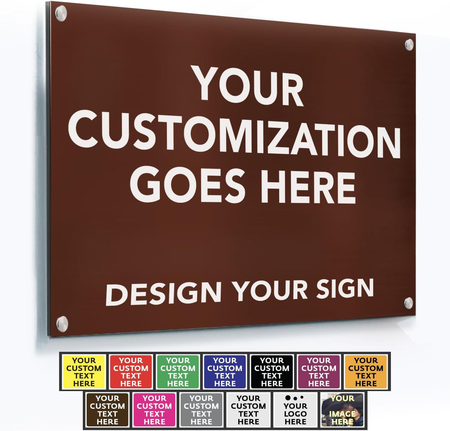 SPEEDYOOKS Custom Outdoor Metal Sign, Personalized Aluminum, Customized Safety, Business, Waterproof - White Aluminum (Brown Background, 12x8 In)