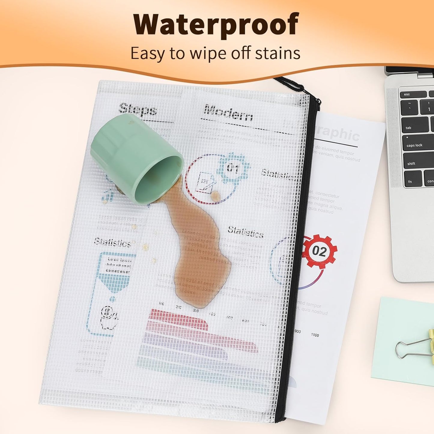 Umriox Zipper Mesh Document Pouch, 13.0 x 9.0 in (Black, 18 Packs), Clear Zipper Pouches, Waterproof Zipper Pouches for Office Supplies Cosmetics Travel Storage