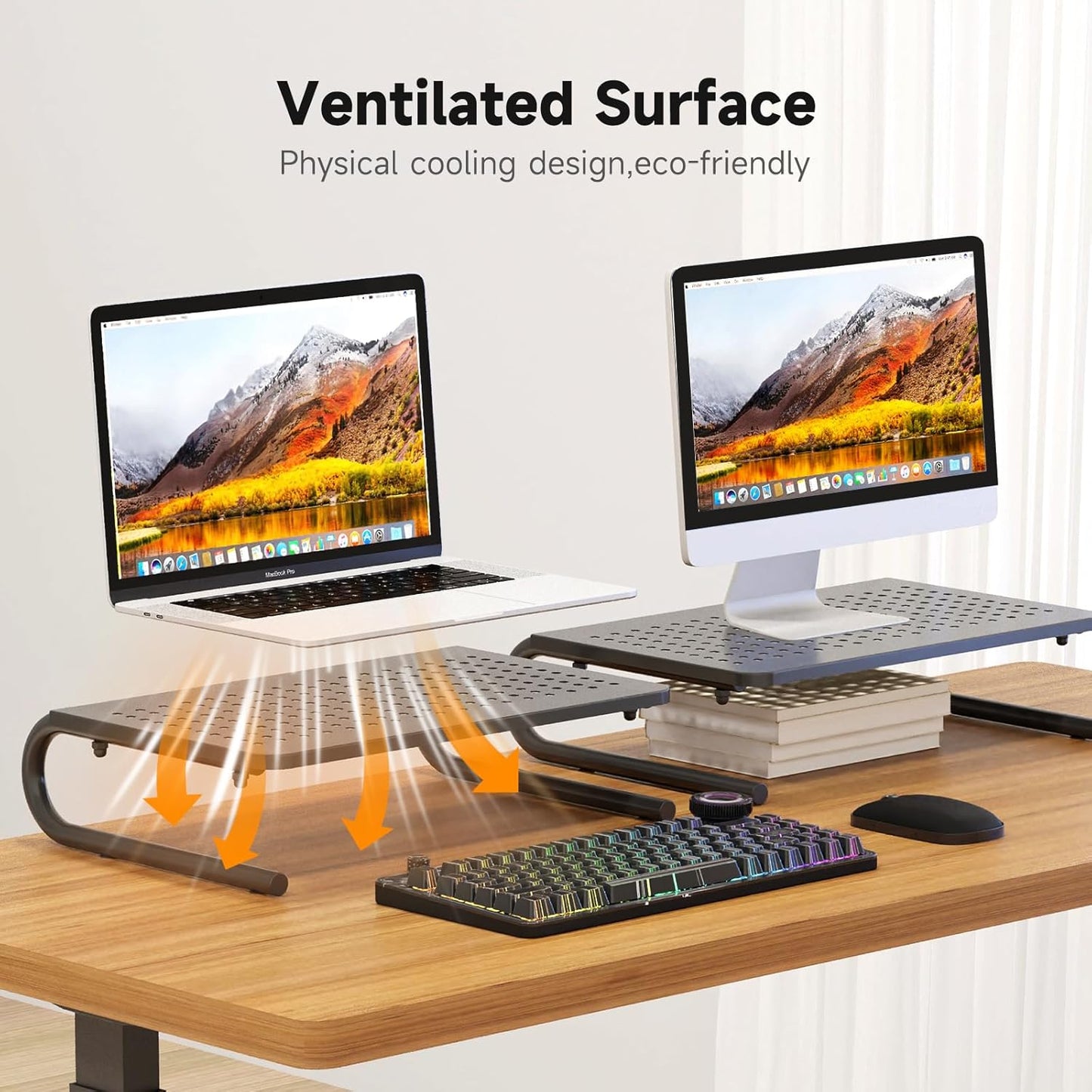 suptek Monitor Stand Riser for Computer,Laptop,Printer, Notebook and All Flat Screen Display with Vented Metal Platform and 4 Inches Height Underneath Storage (MST004-2)