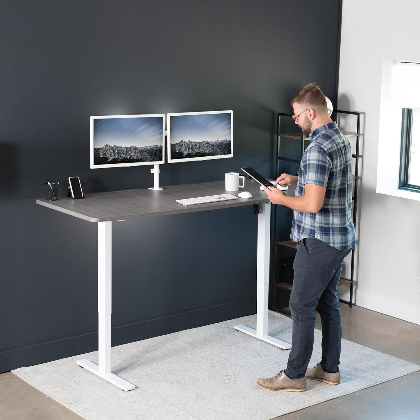 VIVO Electric 71 x 30 in Standing Desk, Memory Height Adjustment, 1B Series, Dark Gray Top White Frame, DESK-KIT-1W7G