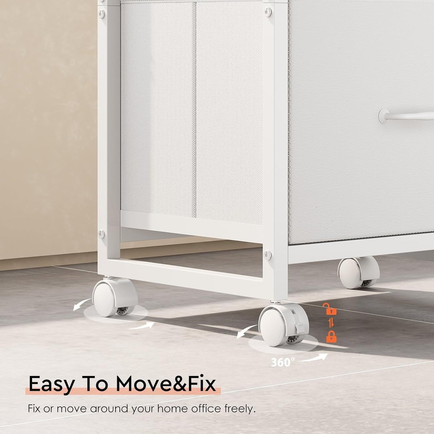 3 Drawer Mobile File Cabinet with Wheels Fabric Vertical Filing Cabinet fits A4 or Letter Size for Home Office,White