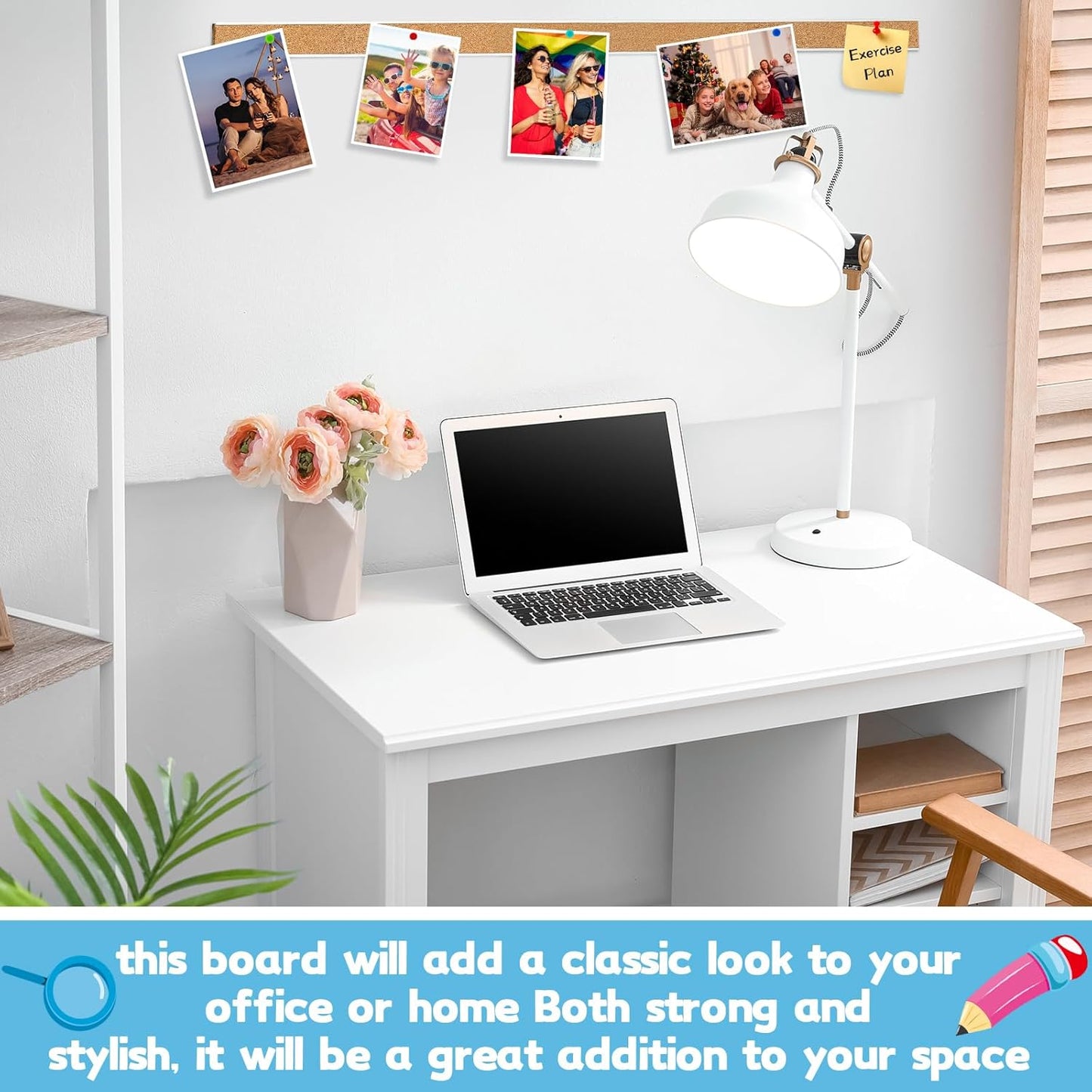 5 Pcs 72'' x 2" Cork Board Strip for Wall - Bulletin Bar Tack Board With Aluminum Trim - Brown Cork Strips for Classroom Office Walls Cubicle