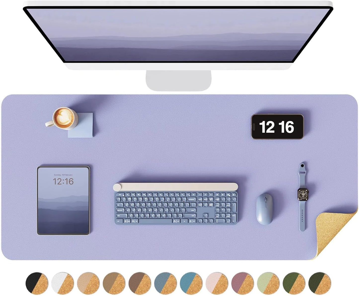 YSAGi Double-Sided Desk Pad, 35.4"x17"Leather Desk Mat, Eco Cork Desk Pad Protector,Large Mouse Pad,Waterproof Desk Blotter for Office/Home(Purple)