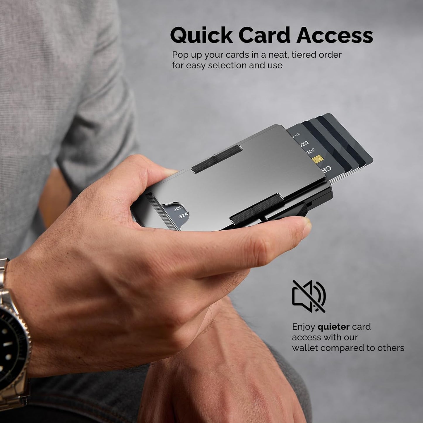 Mens Wallet with Money Clip - Holds 10-20 Cards, RFID Blocking Minimalist Wallet for Men with Pop Up Card Case, Slim Card Holder Metal Card Wallets, Gifts for Men, Black