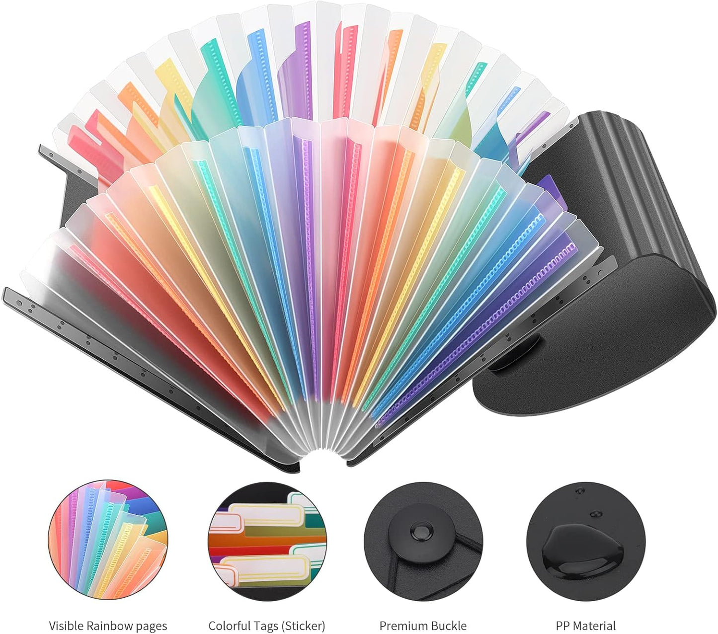 Uquelic 2 Pack Accordion File Folder - 13 Pockets Expanding Coupons Storage/Rainbow Large Capacity Bill Organizer for Desk with Label, Receipt Organizer for Business (Black&Clear)