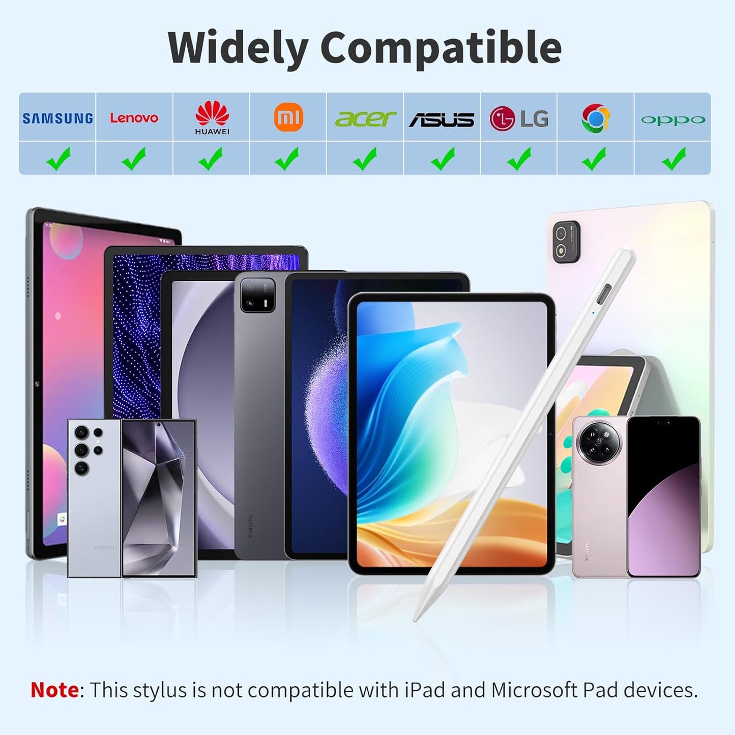 Stylus Pen for iOS&Android Touch Screens, Active Pencil for Samsung, Smart Digital Stylus Pens for Lenovo/Vivo/Mi/HUAWEI and Other Tablets, iPhone/Samsung/Google Pixel Smart Phones for Drawing&Writing