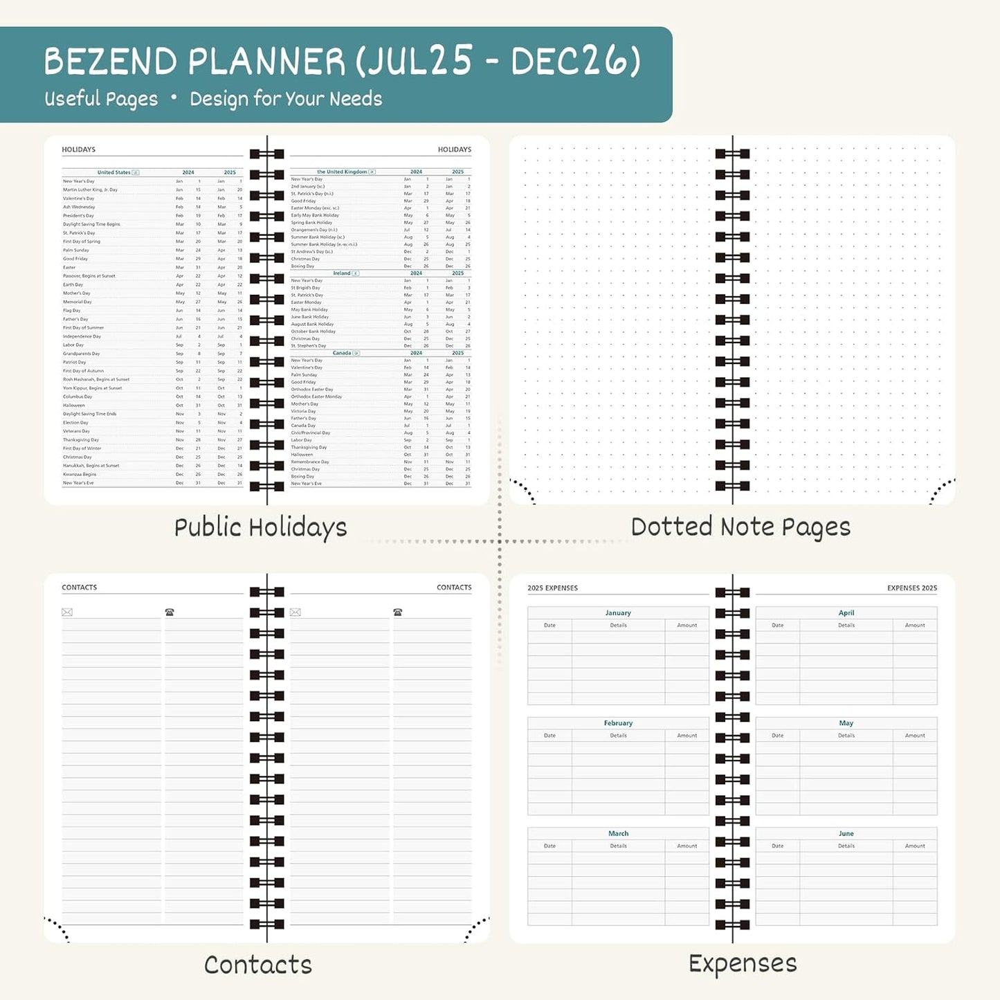 BEZEND Pocket Planner 2025-2026 Weekly and Monthly, 3.5" x 6" Academic Planner (Jul 25-Dec 26) 18-Month Mid-Year Calendar Book, Storage Pocket, Pen Holder, PU Leather Softcover, Spiral - Red