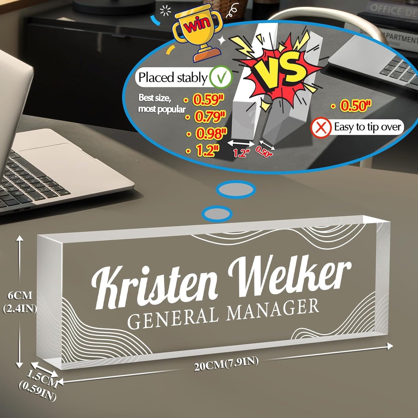 Personalized Name Plate for Desk - Custom Engraved Name Plates for Man - Boss Day Gifts for Boss - Acrylic Office Decor Appreciation Gifts for Teacher Nurse Coworker Social Worker (White Lines)