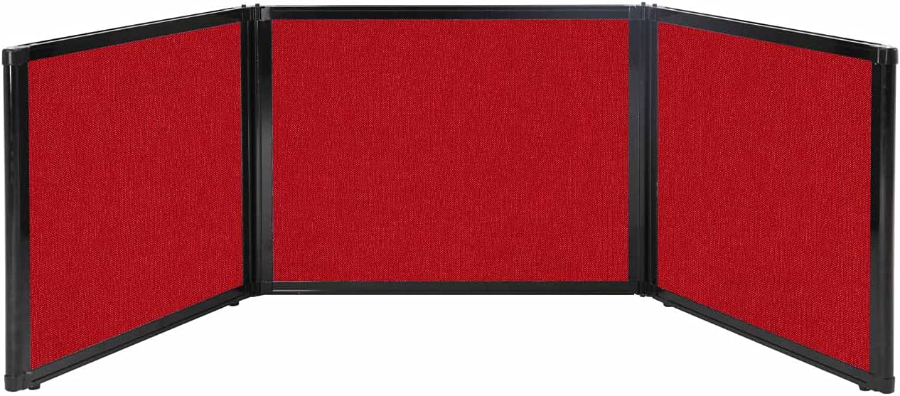 Versare Folding Tabletop Display | 3-Panel Partition | Lightweight Portable Workspace Divider | Red 99" x 24"
