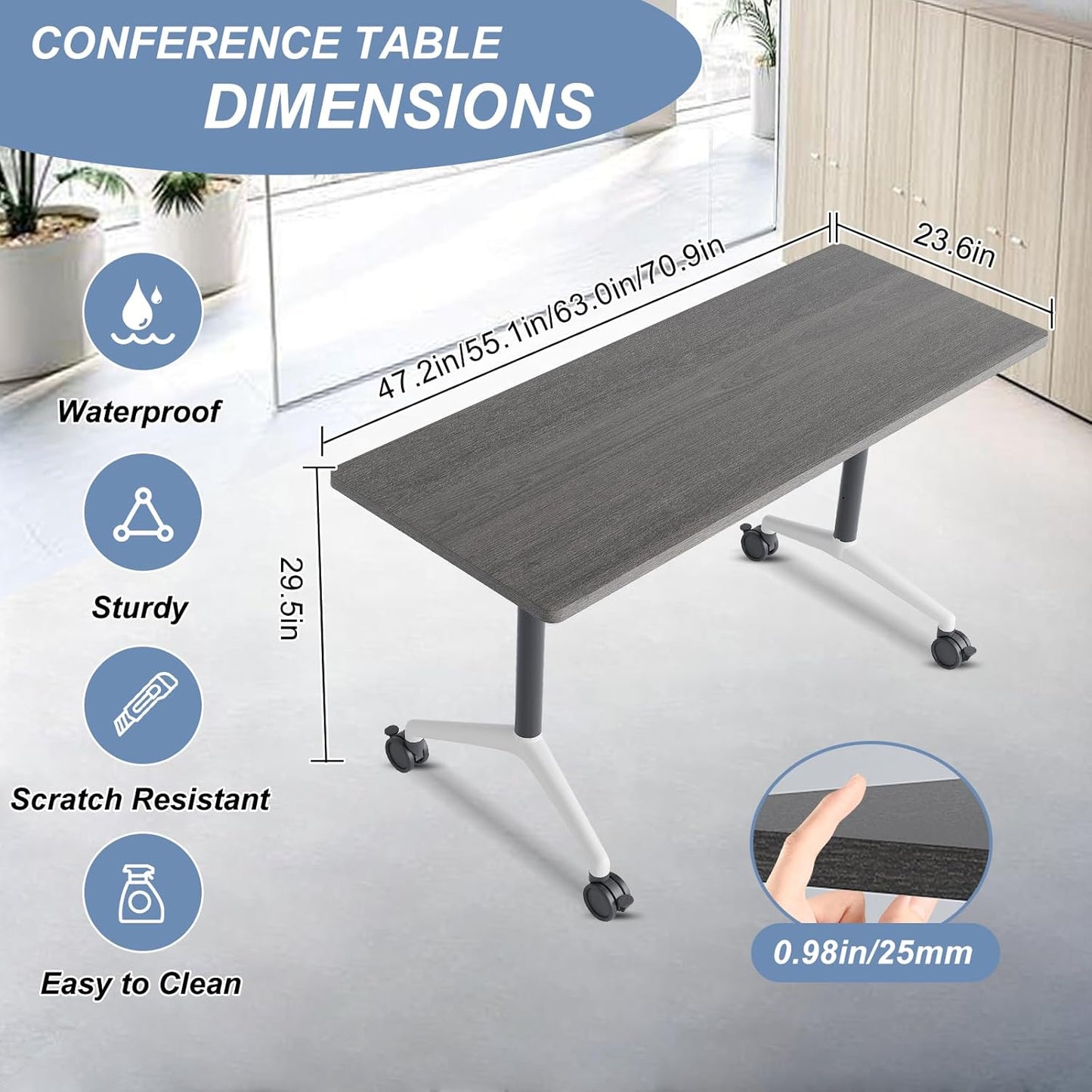 Folding Conference Table, Mobile Training Table for Office Conference, Modern Modular Rectangular Work Desk Meeting Seminar Work Tables with Caster Wheels, Large Breakroom Tables (2Pack L70.9in)