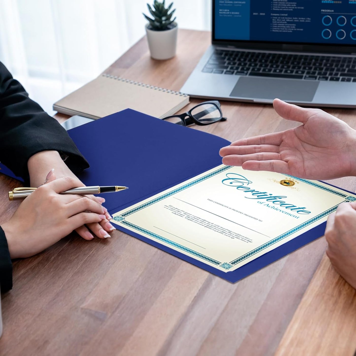 Fainne 120 Packs Certificate Holders Bulk, Diploma Covers Gold Foil Border, Document Covers for Letter Size 8.5x11 Award Certificates, Cardstock, Document Papers, Paper Card Stock(Royal Blue)