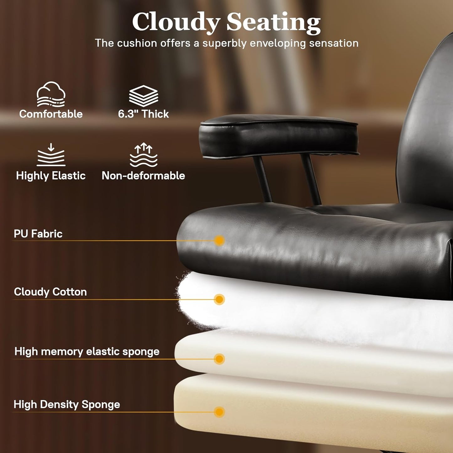 Mid Century Modren Big and Tall Office Chair,Large Ergonomic Executive Chair for Heavy Duty People, Computer Desk Task Chair with Wheels, Faux Lether Fabric Wide Chair for Home Sturdy,Black