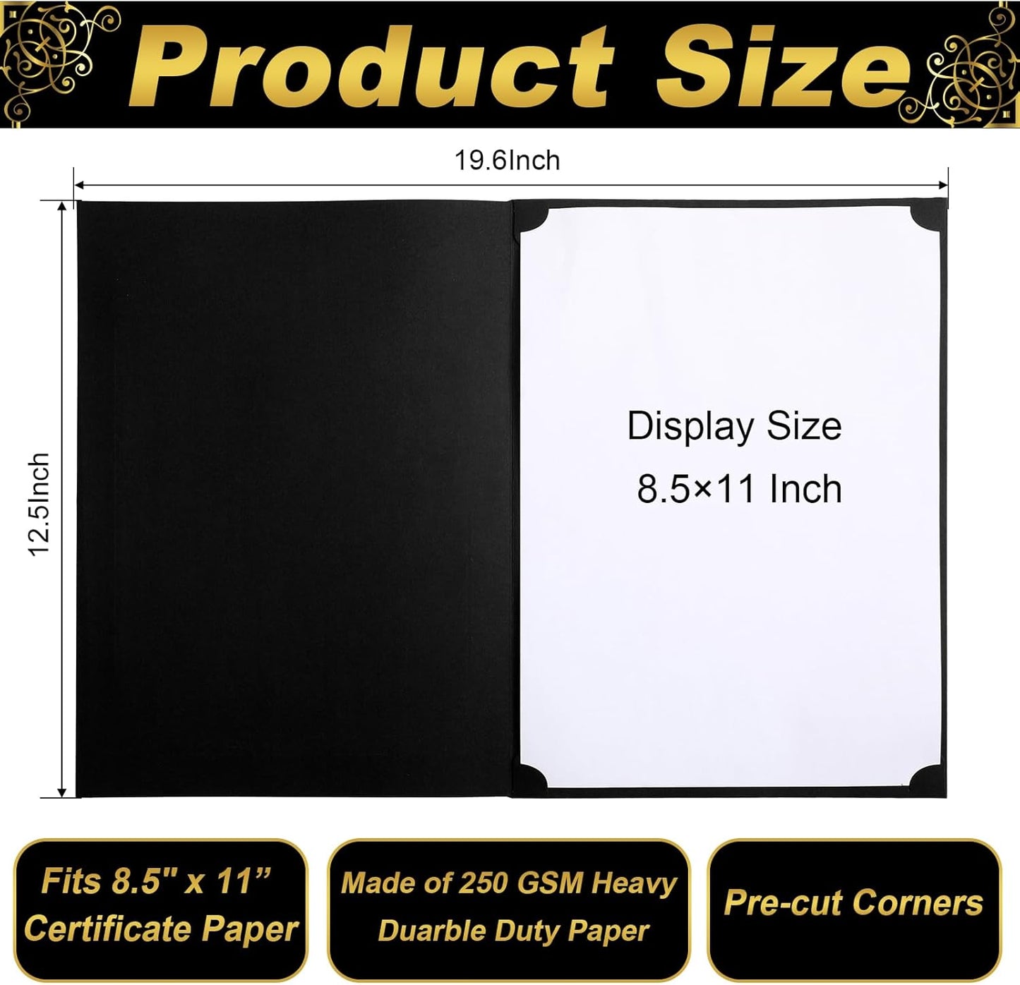 Fainne 120 Packs Certificate Holders Bulk, Diploma Covers Gold Foil Border, Document Covers for Letter Size 8.5x11 Award Certificates, Cardstock, Document Papers, Paper Card Stock(Black)