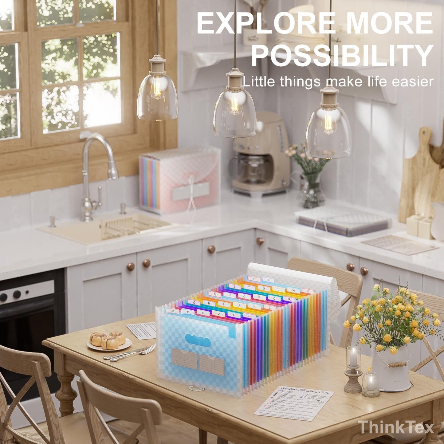 ThinkTex Accordion File Organizer, 26 Pockets Expanding File Folders, Monthly Bill Receipt Documents Organizer, A-Z Colorful Tabs, Letter/A4 Size - Blue