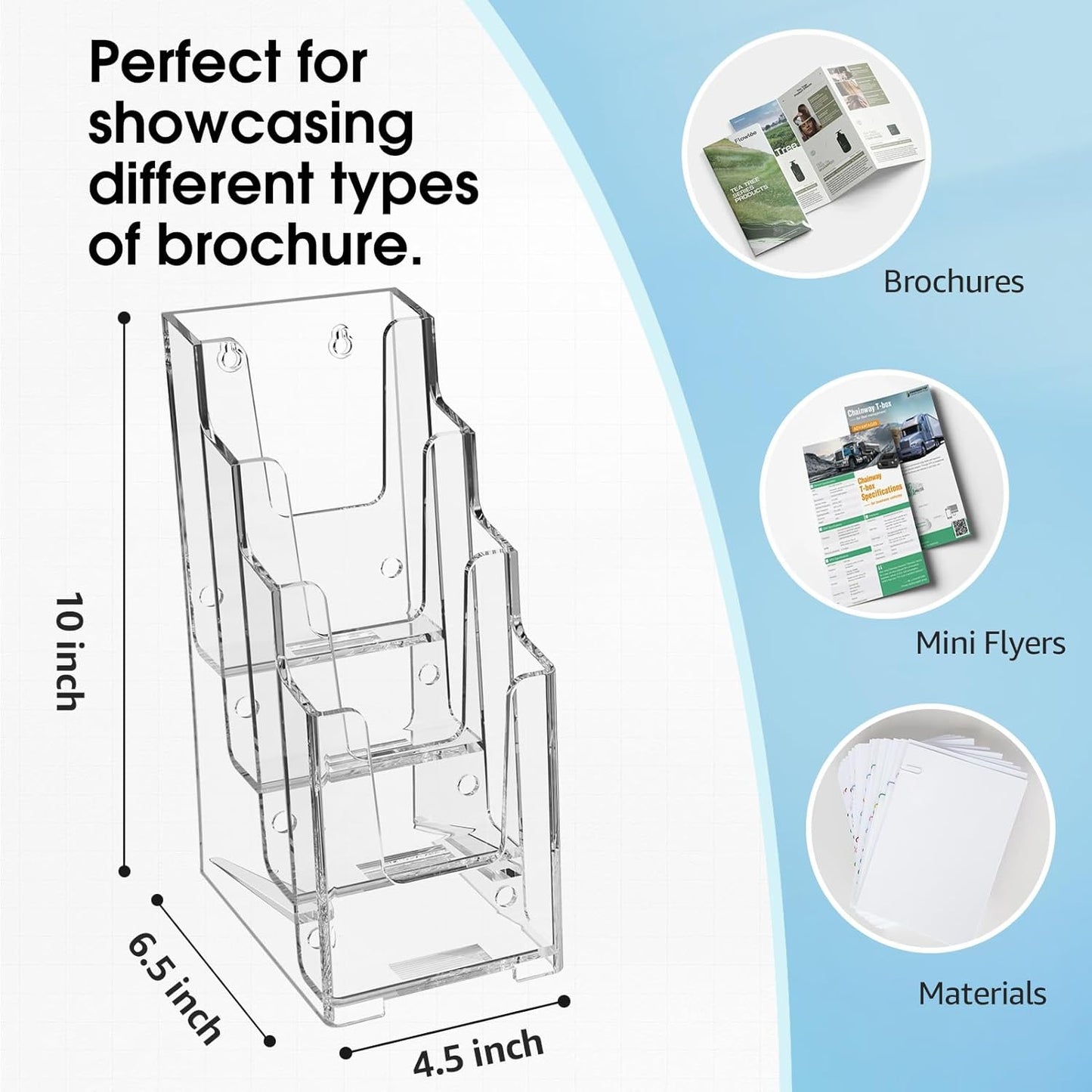 MaxGear Acrylic Brochure Holder, 4 Inch Wide 4 Tier Clear Literature Display Stand, Premium Plastic Pamphlet Holder, Multi Pocket Wall Mount or Countertop Organizer for Office or Home, 2 Pack