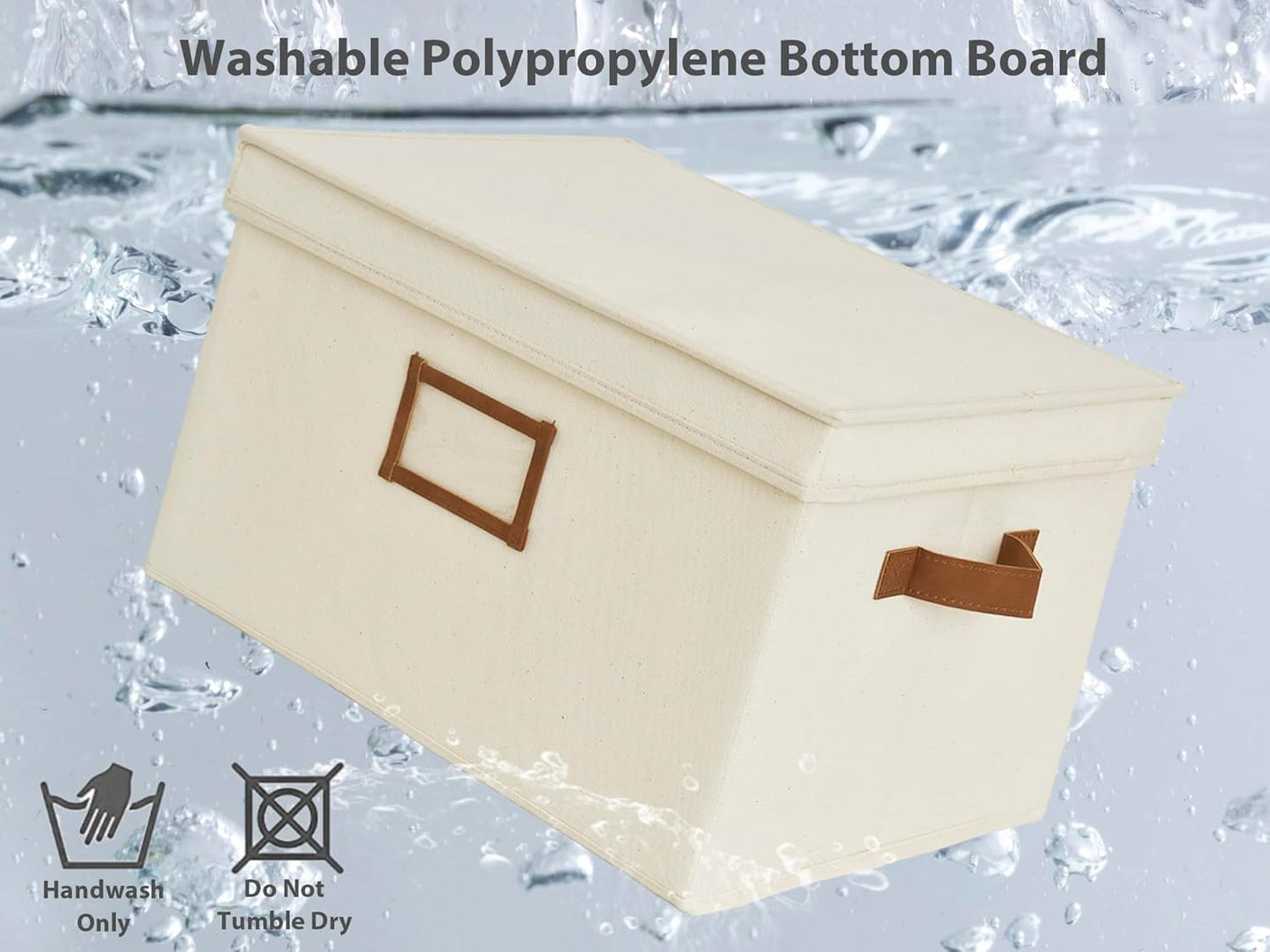 StorageWorks Storage Bins with Lids, Decorative Storage Boxes with Lid and PU Handles, Foldable Storage Baskets for Closet, Shelves, Stackable, Ivory White, Jumbo, 3-Pack