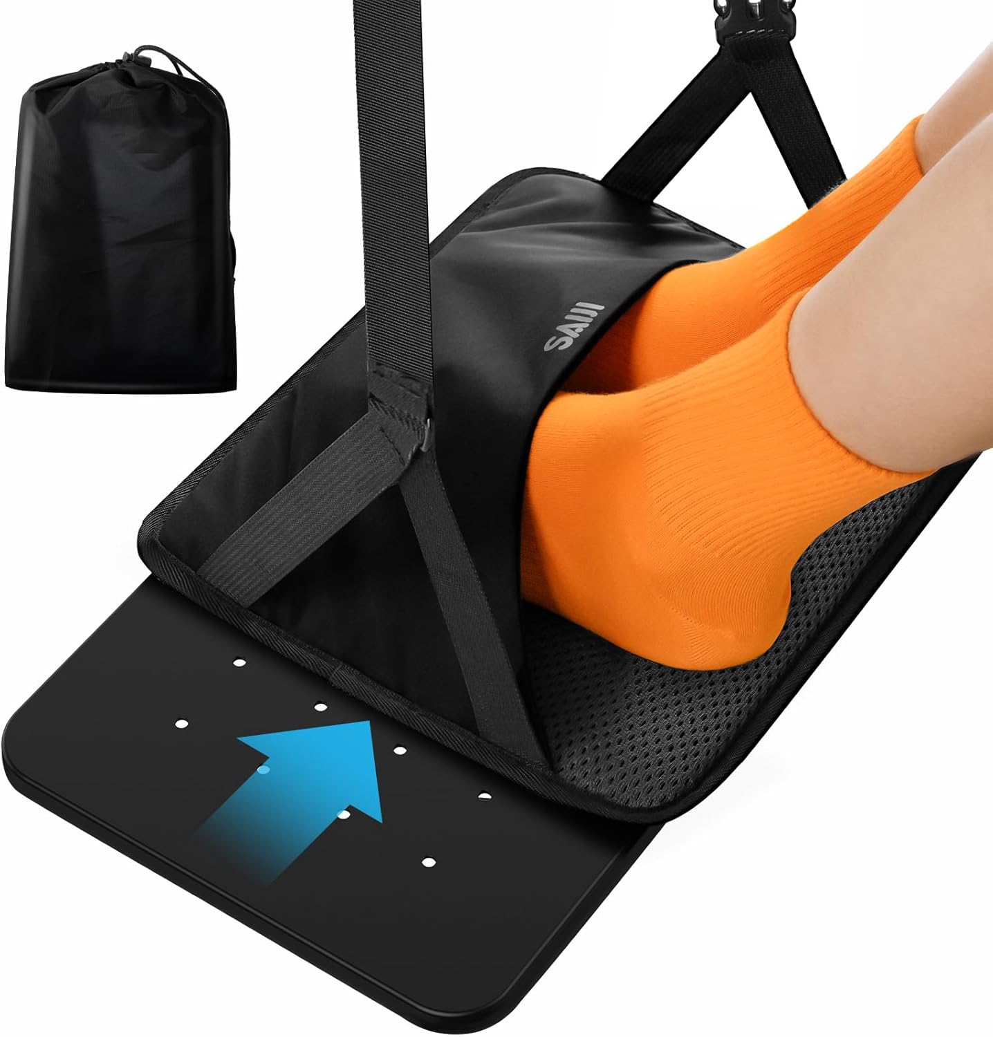 SAIJI Foot Hammock for Plane Travel, Upgraded Airplane Foot Hammock for No Feet or Leg Clashing, Portable Airplane Foot Rest with Warm & Privacy Cover, Long Flight Air Travel Essentials to Relax Feet