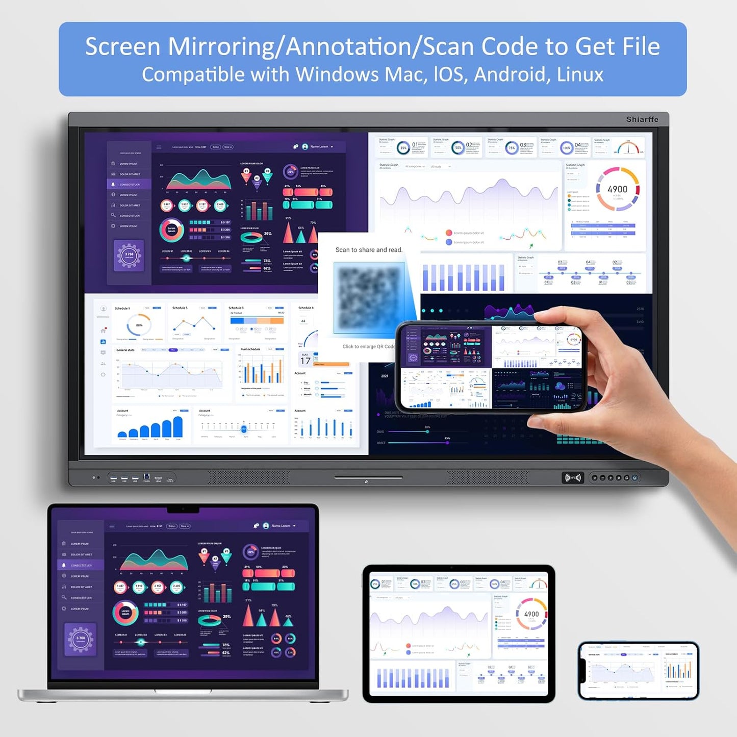 Shiarffe X5 Smart Board 55" 4K Interactive Whiteboard Google EDLA-Certified, OTA Software Updates Android 14 OS Octa-Core, Smart Whiteboard for Classroom Office Homeschool