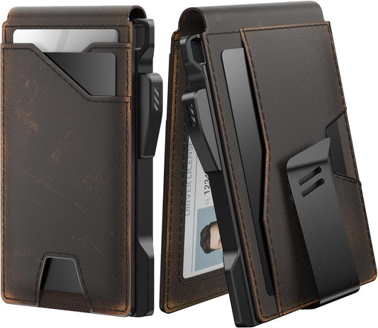 typecase Tactical Wallet for Men Card Holder: Pop Up Card Case, Full Grain Leather, Smart, RFID Blocking, Slim, Minimalist, Thin, Front Pocket - 10 Card Slots, ID Window, Money Clip (Burnished Black)