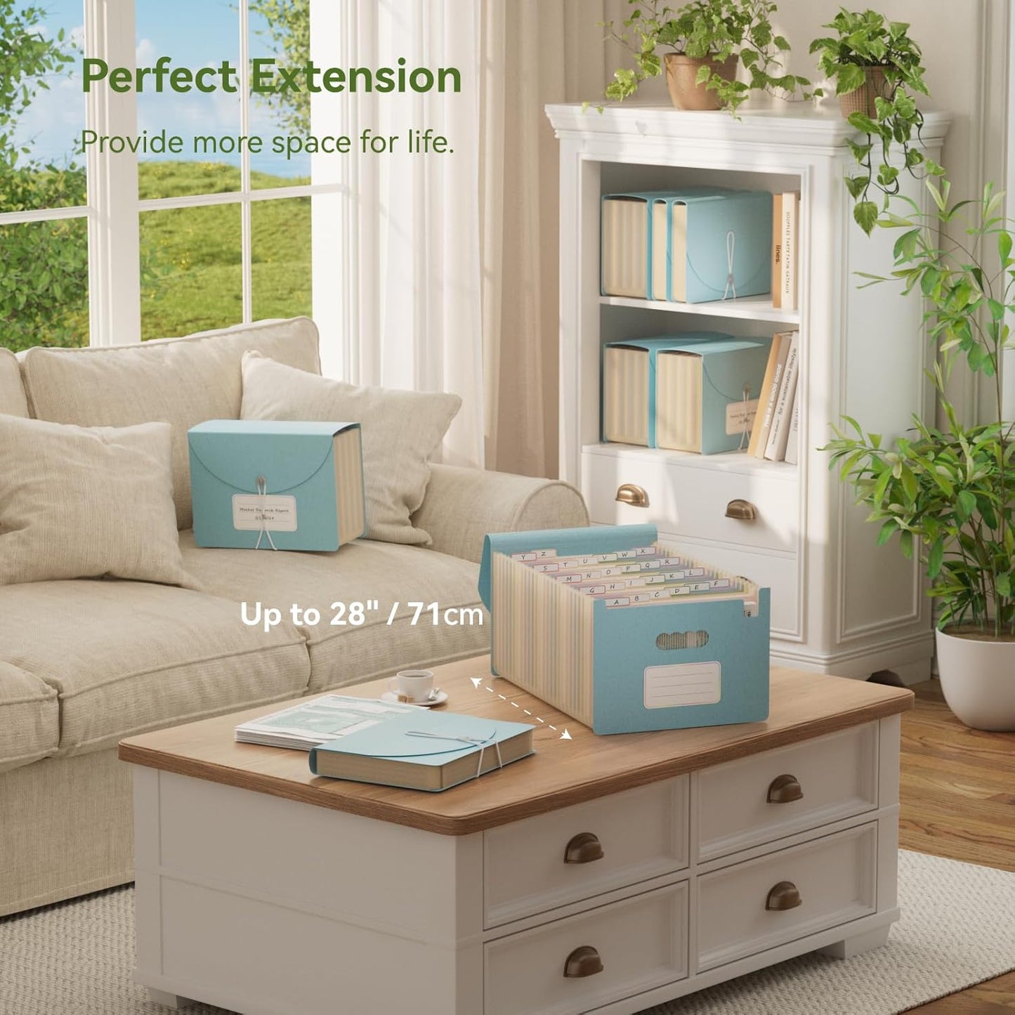 Accordion File Organizer, 26 Pockets Wheat Straw Expanding File Folder, Monthly Bill Receipt Organizer, A-Z Tabs, 100% BPA Free, Return to Nature, Healthy Living, Letter/A4 Size - Sky Blue