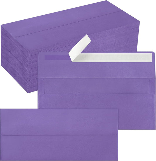 200 Pack #10 Business Envelopes, Self Seal Standard Purple Envelopes for Secure Business & Legal Mailing, Office, Checks, Letter, Invoices, 4 1/8 x 9 1/2 Inches