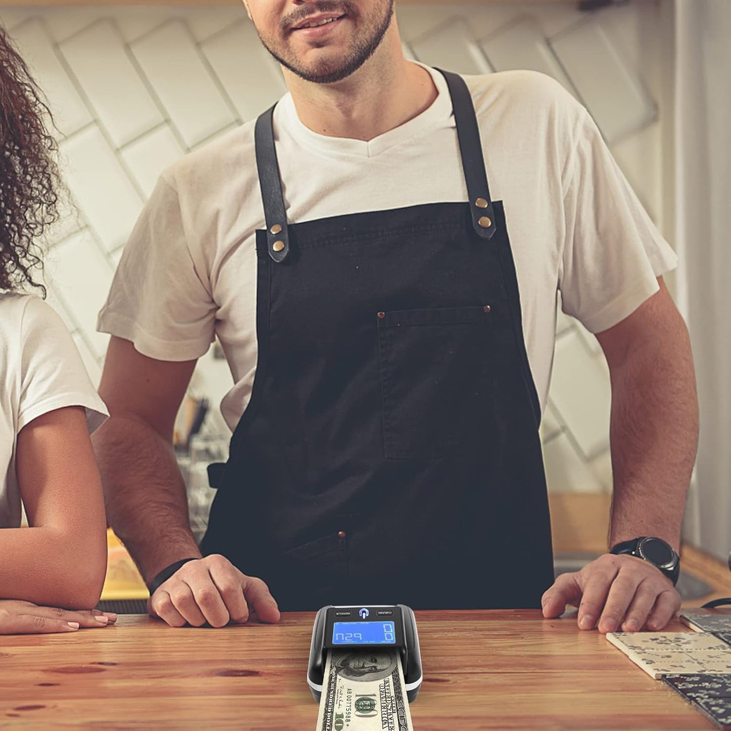 Portable Counterfeit Bill Money Detector Machine Modern Rechargeable Any Way Direction USD & EUR Counterfeit Bill Detector with Display Counterfeit Money Detector for Office Home Store, Black